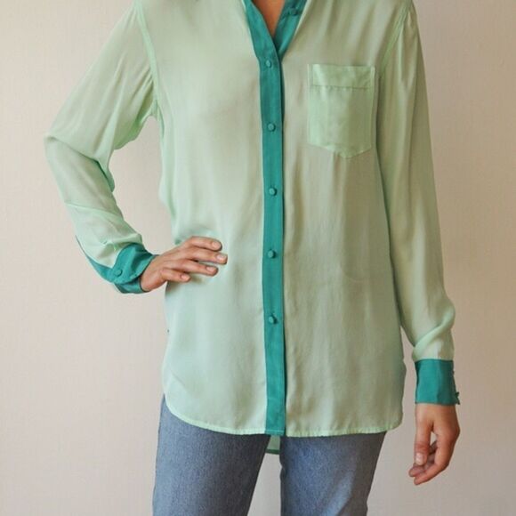 ALEX & ELI NYC Vintage Silk Georgette Button Front Blouse M - Picture 8 of 9